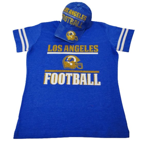 Los Angeles Football V Neck Tee with Crystals & Shiny Lettering. - Picture 7 of 10